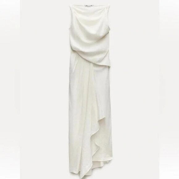 ZARA DRAPED LINEN BLEND DRESS ZW COLLECTION - Picture 2 of 5